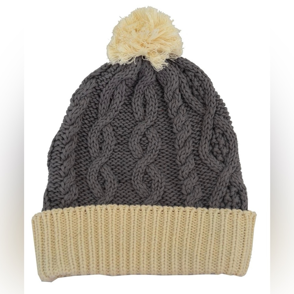 NWOT Aran Hat by Patrick Francis Ireland Chunky Knit Gray Natural Cotton Blend